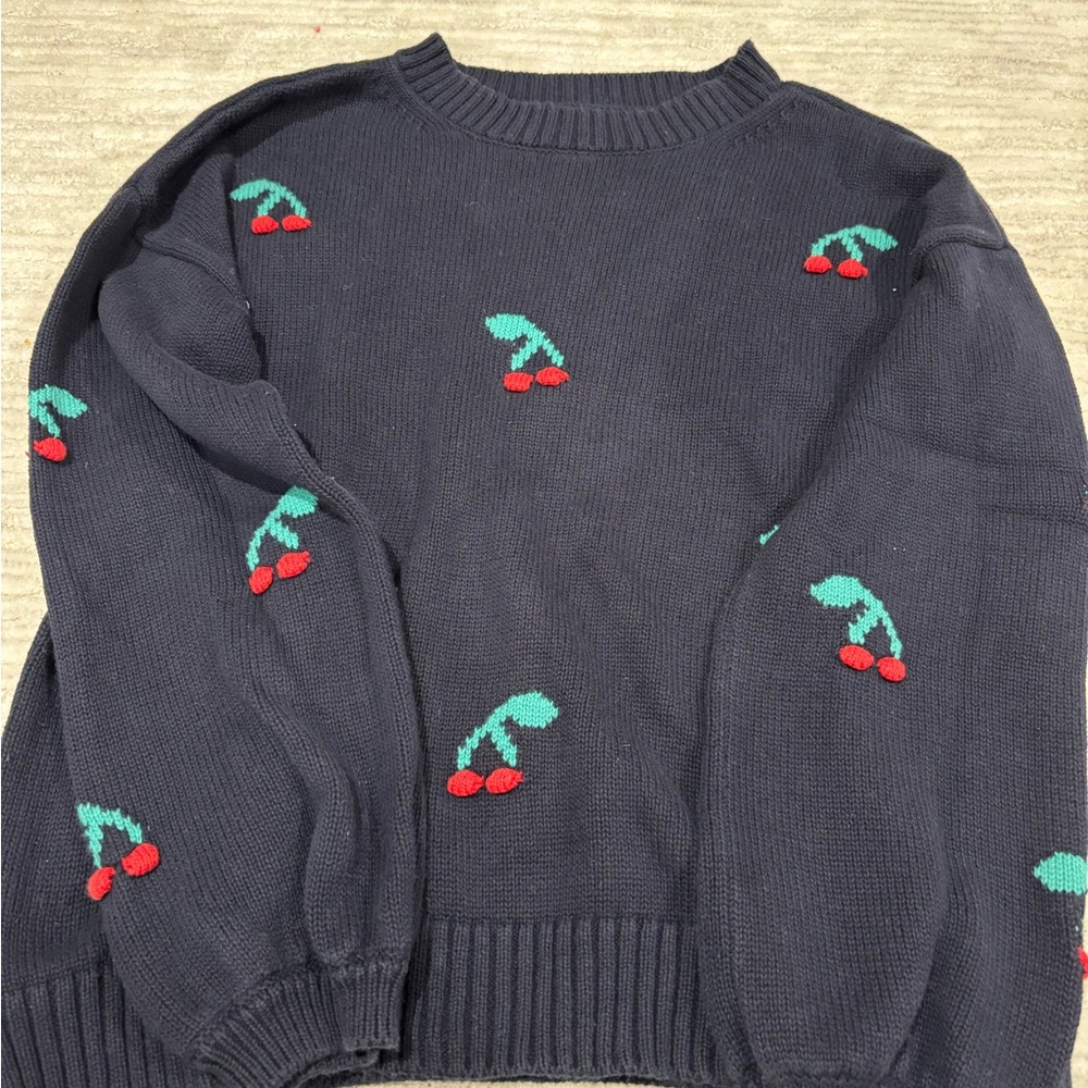 LOFT navy knit  Sweater with cherry designs